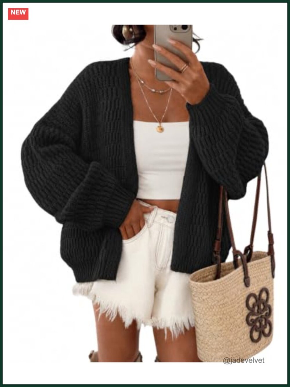 Chunky Knit Open Front Cardigan Sweater Loose Fit Long Sleeve V-Neck